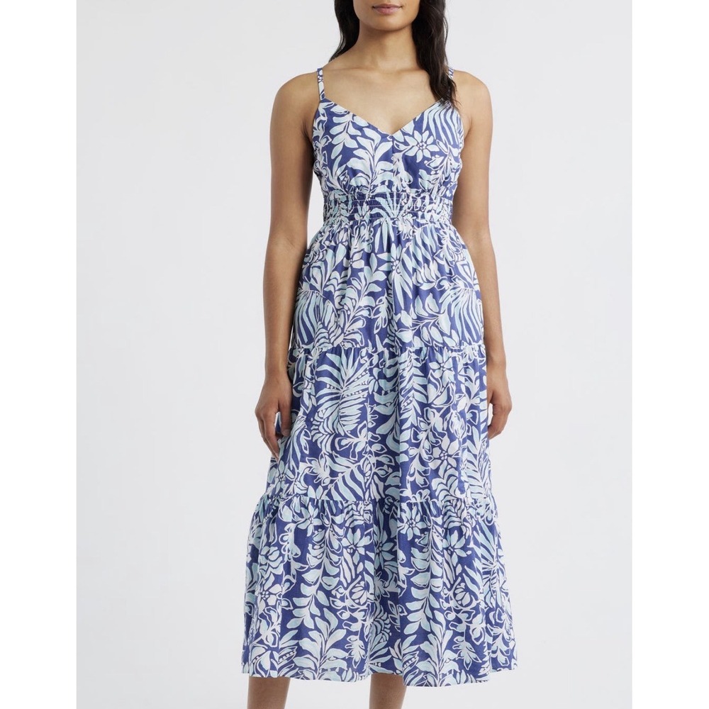 Lilly Pulitzer Zanna Cotton Midi Sundress Blue White Floral Size 4